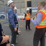 Visite du chantier de l'unité famille naissance à l'Hôpital Notre-Dame avec entre autres Isabelle Cormier, Frank Pigeon, Farid Adjtoutah et Stéphanie Benoit-Huneault